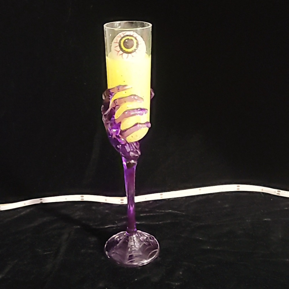 Faux Halloween Champagne Flute w Eyeball  with Resin Drink / Glow‎ in the Dark